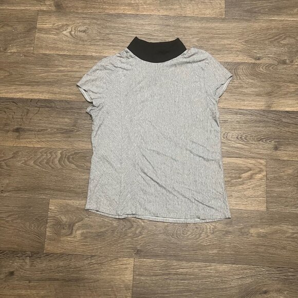 Karolina Zmarlak Organic Cotton Short Sleeve Mockneck Top Gray Black Size Small - Picture 3 of 5